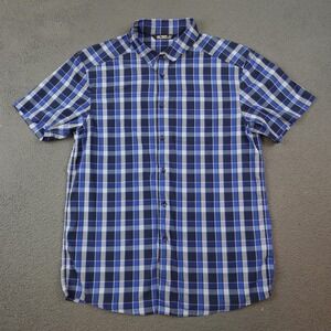 Arcteryx Brohm Shirt Mens Large Blue Plaid Short Sleeve Button Up Outdoor